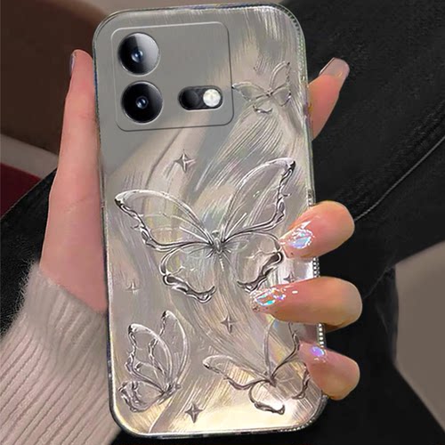 ins超仙镭射羽纱烫银蝴蝶高级感手机壳