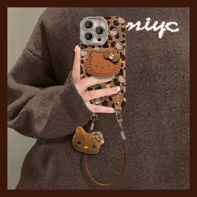 豹纹立体凯蒂猫适用opporeno14手机壳reon13pro+支架12冰川纹11卡通10挂绳8可爱7秋冬6por新款5硅胶十0ppo软p