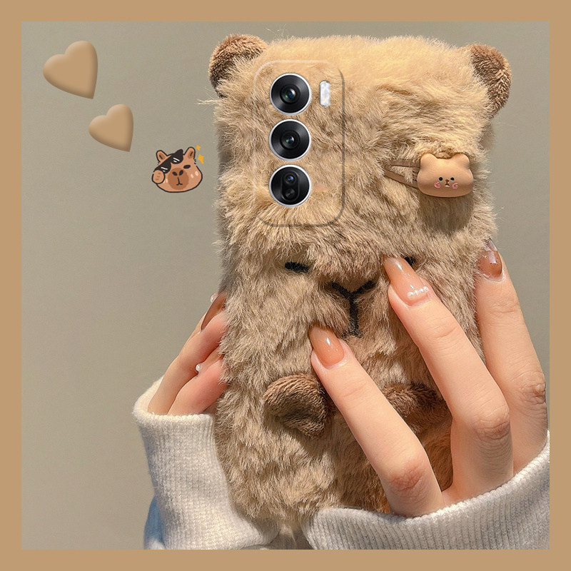 毛绒绒卡皮巴拉水豚适用opporeno13手机壳reno12pro毛茸茸reon11卡通10por+可爱十冬天0ppo超萌oppo绒毛立体p