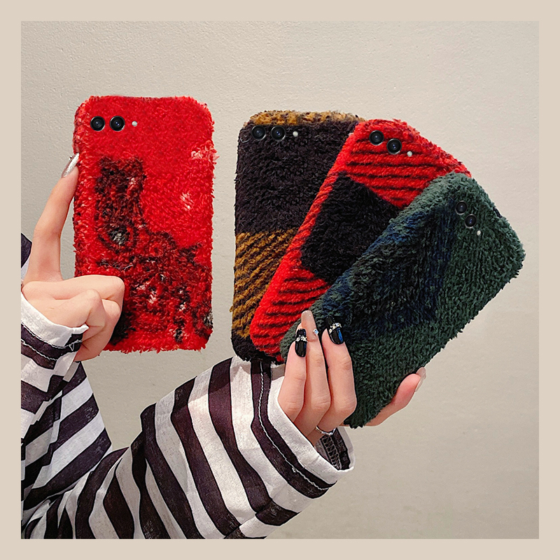 ins风红色格子适用三星zflip7fe手机壳zfold6撞色zflip5拼色w23flip秋冬季3折叠屏zfold2毛绒w22硬w21/galaxy