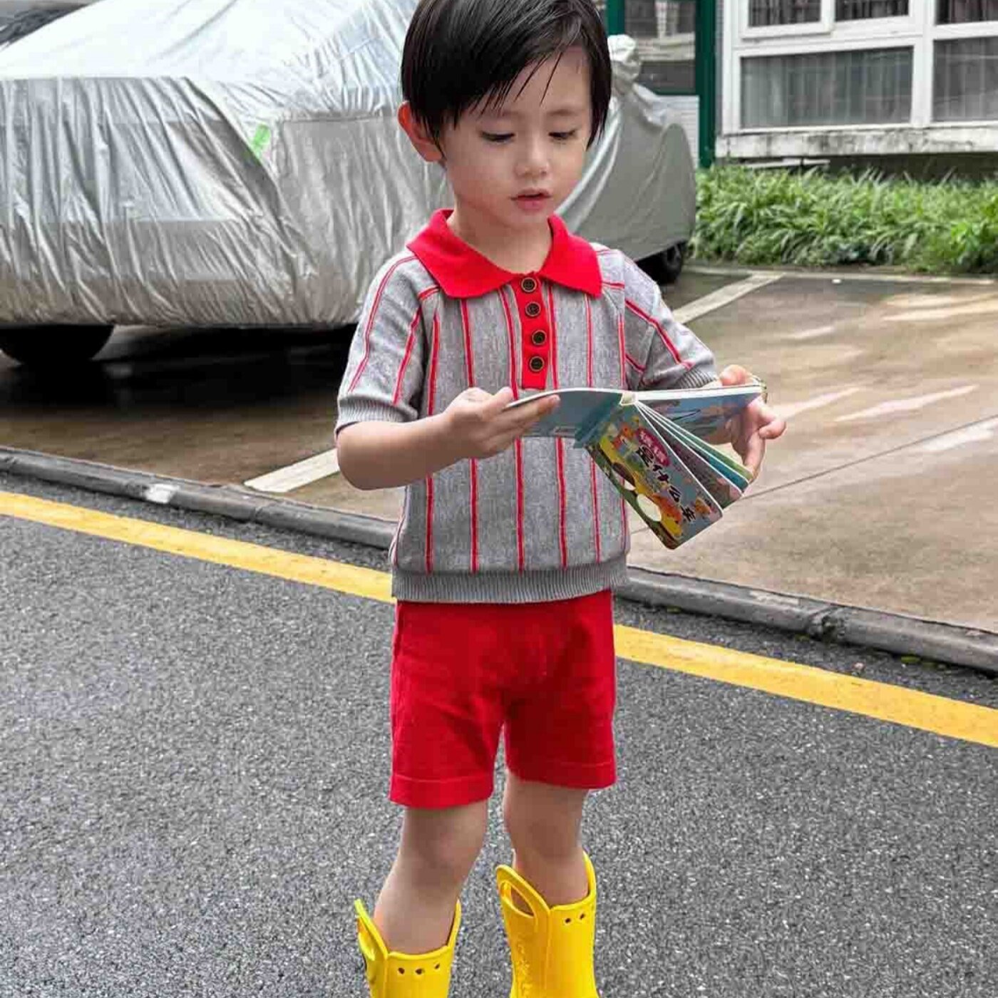 韩国男童2025夏季新款撞色条纹