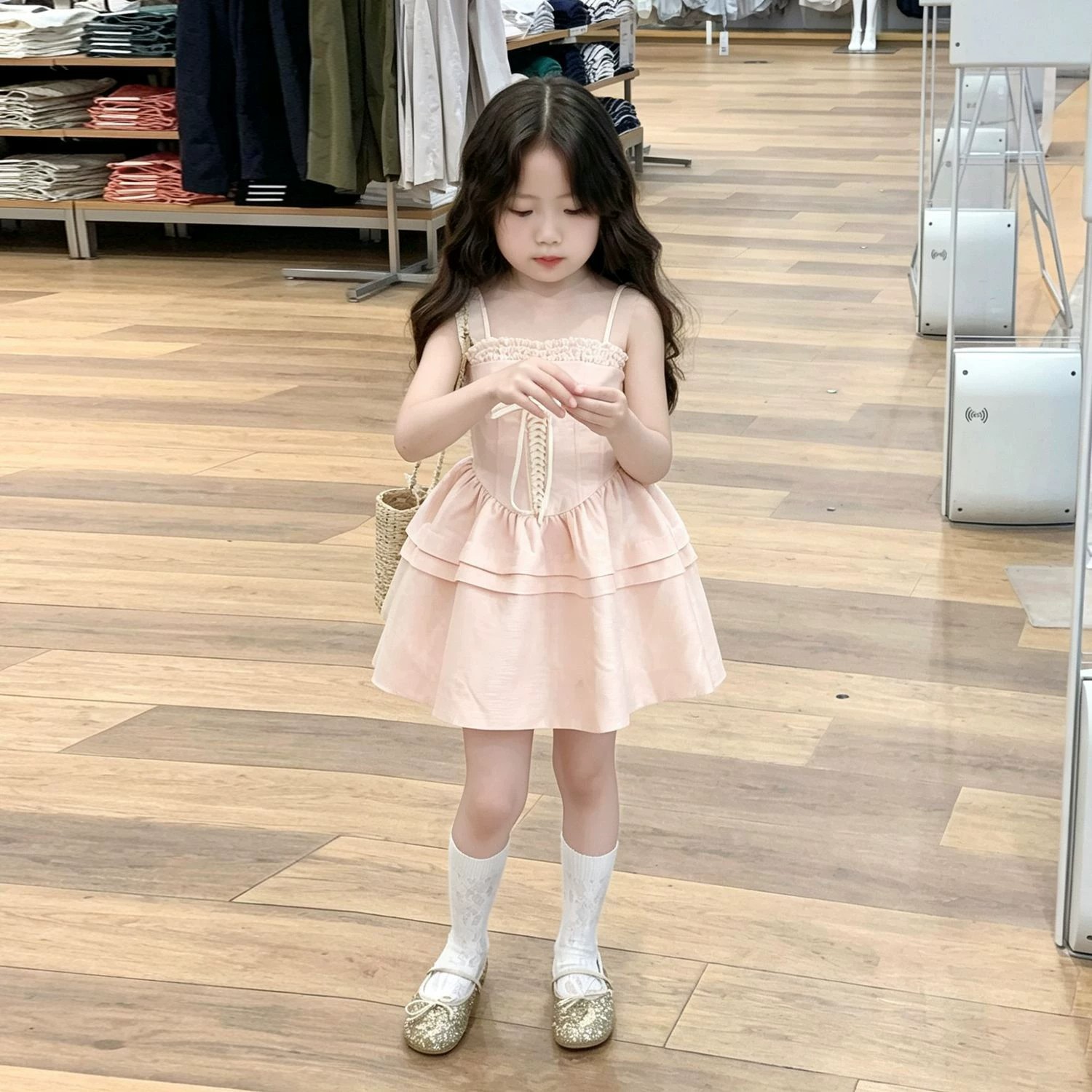 韩版女童夏季小香风粉色吊带裙子