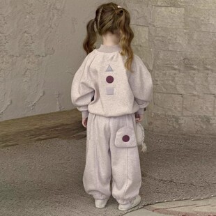 韩版女童2025秋冬新款粉色可爱休闲加绒卫衣女孩休闲束脚裤两件套