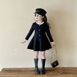 蓬蓬裙女宝宝小黑裙 黑色蕾丝边长袖 女童赫本风秋季 连衣裙2025新款