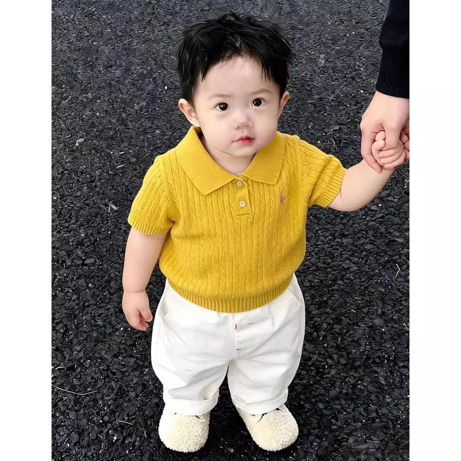 韩版男童夏季黄色Polo翻领针织衫