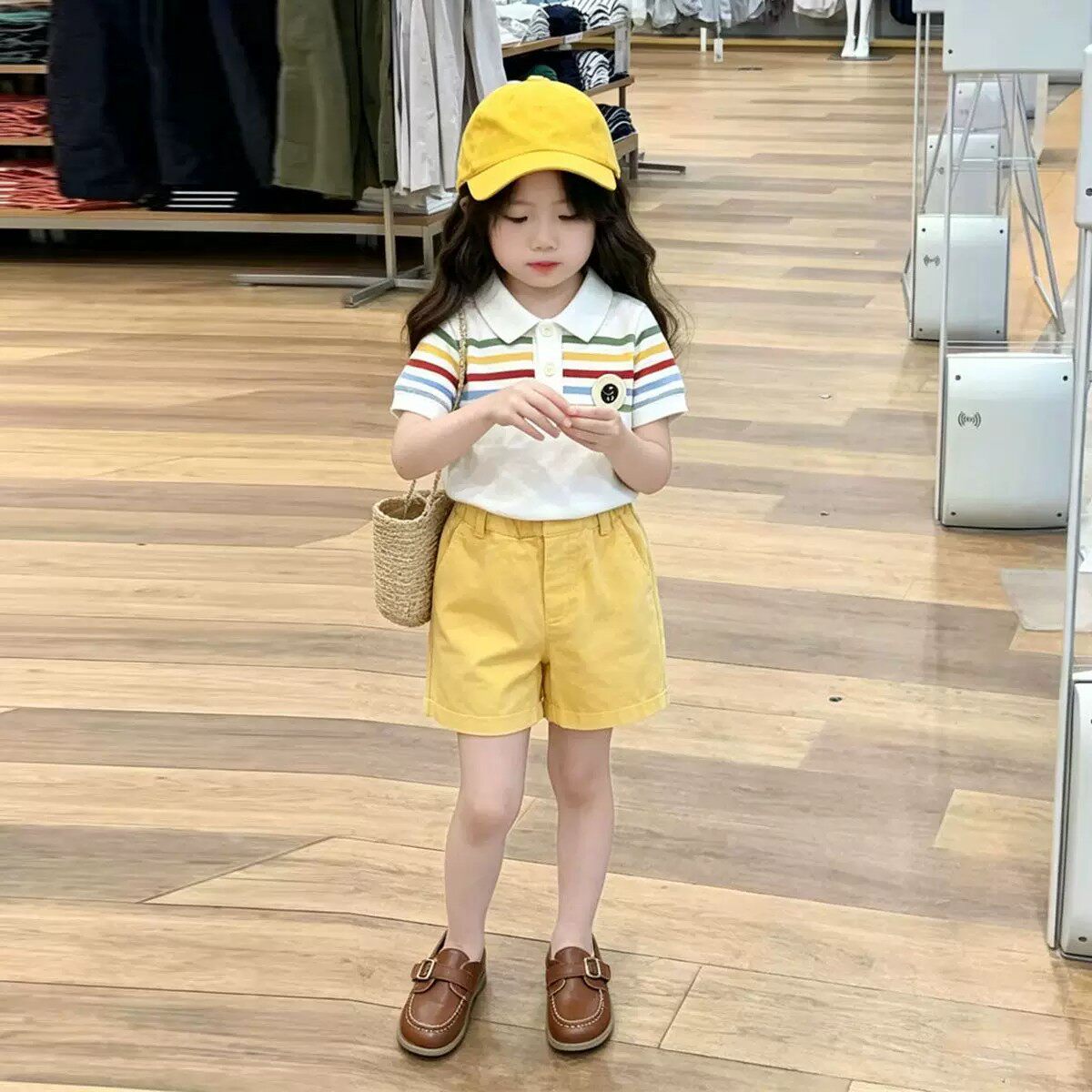 女童夏季多巴胺彩色条纹针织短袖