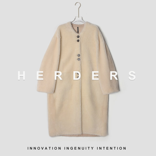 HERDERS 中长款圆领皮草女显气质保暖皮毛一体外套 40852