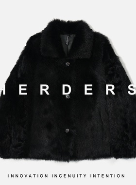 HERDERS 短款翻领纽扣款皮毛一体外套 52363