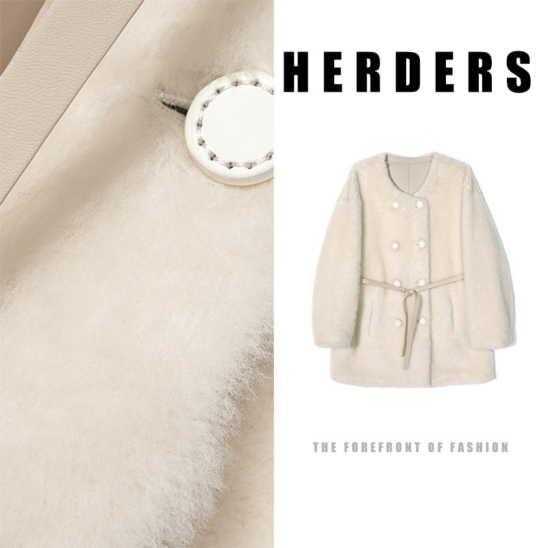 HERDERS 中长款圆领纽扣款皮毛一体拉斐毛外套 52673,女装/女士精品,皮草,淘宝优惠券,粉丝福利购,淘宝优惠卷