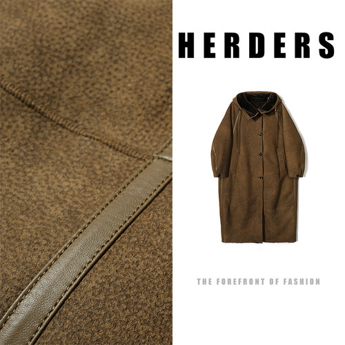 HERDERS 长款连帽纽扣女款皮毛一体外套 257677