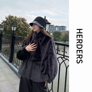 HERDERS “高奢拉贡系列”短款圆领皮毛一体外套 52220