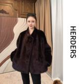 皮毛一体外套 HERDERS 乌木棕V领中长款 52688