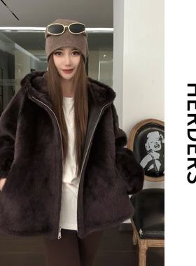 HERDERS 短款连帽皮毛一体外套 52097