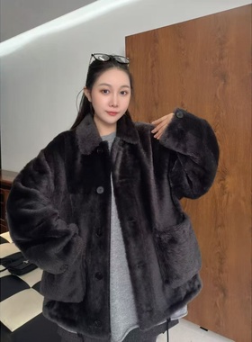 HERDERS 短款翻领皮毛一体外套 52188