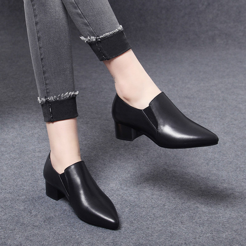 2025年新款女鞋春秋深口单鞋女尖头粗跟中跟真皮软皮春季女士皮鞋,女鞋,深口单鞋,淘宝优惠券,粉丝福利购,淘宝优惠卷