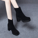 2025冬季新款厚底防水台高跟鞋秋冬粗跟短靴女靴子羊皮磨砂马丁靴