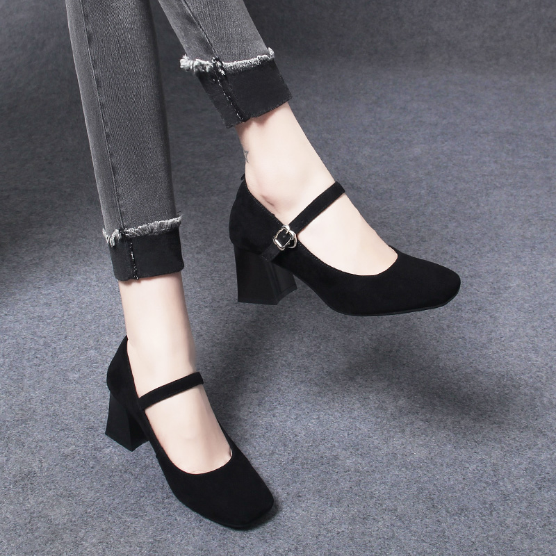 2025新款超软浅口单鞋粗跟高跟鞋