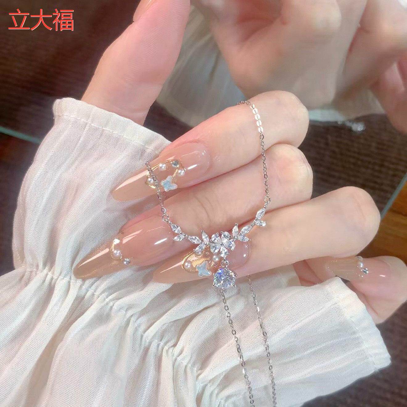 立大福紫藤花纯银项链女