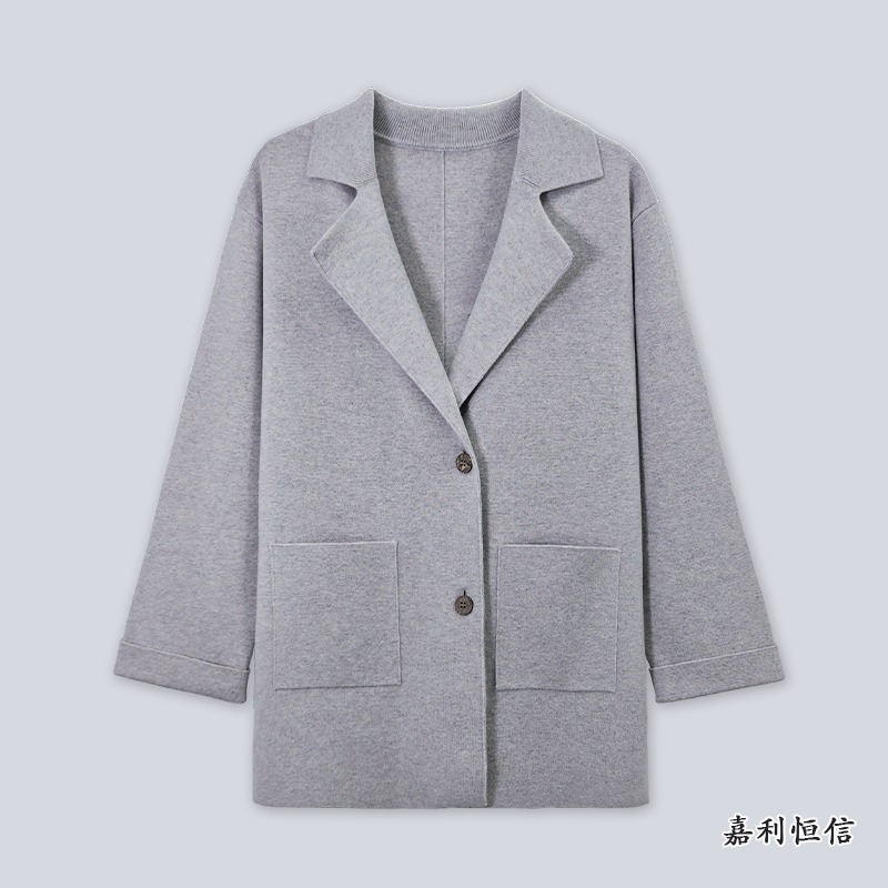 【匠心工艺】经典百搭中长款女式纯山羊绒针织西装领大衣