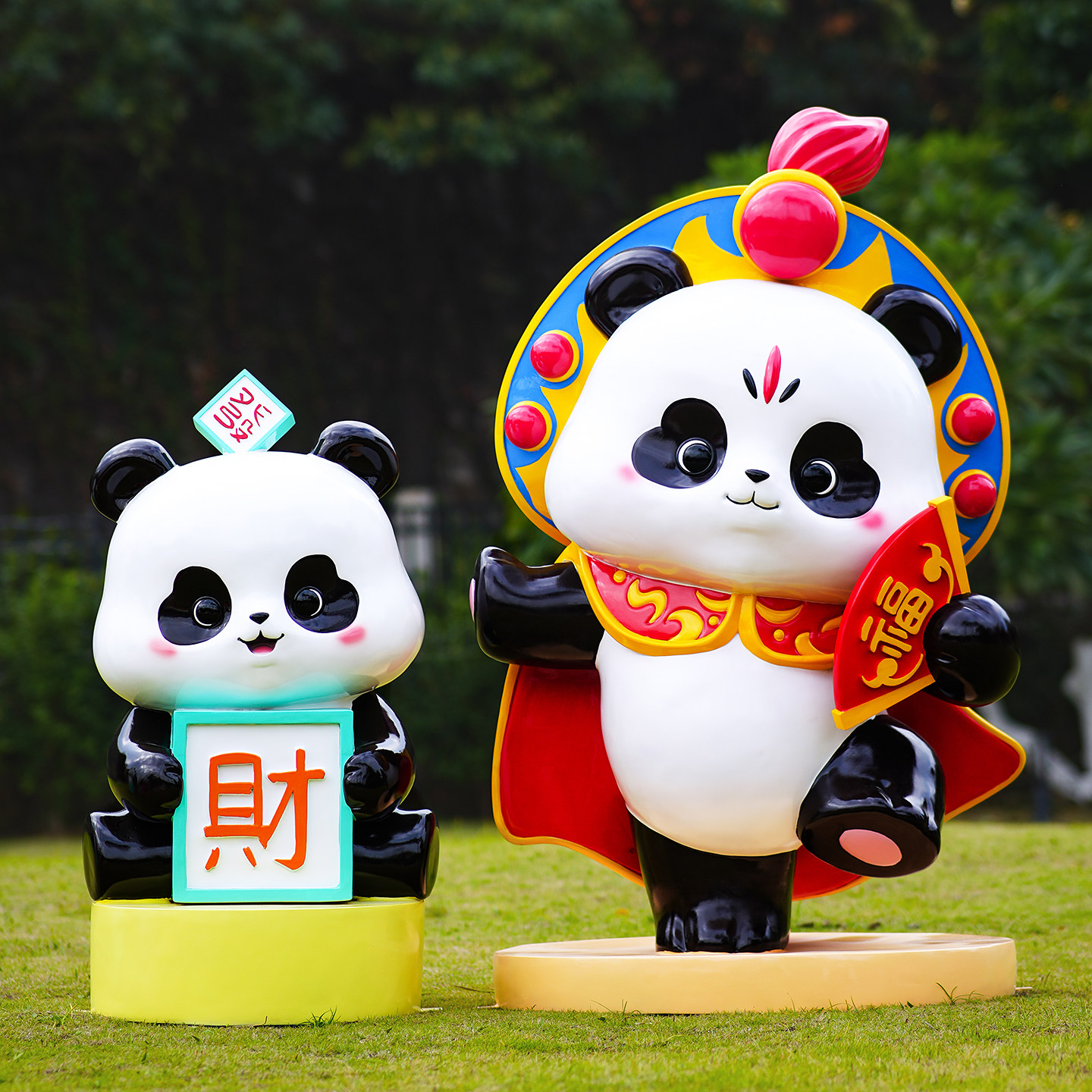 网红国潮熊猫川剧变脸雕塑摆件