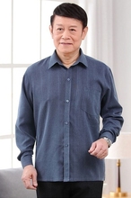春夏爸爸装男士长袖衬衫中老年人爷爷上衣棉麻宽松透气薄款衬衣