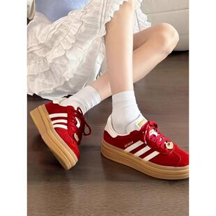 阿迪达斯三叶草女鞋春季新款运动鞋轻便复古女士休闲鞋红色KJ4293