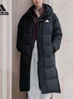 阿迪达斯男女装羽绒服拒水长款保暖2025秋冬新款连帽羽绒服KF6741