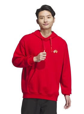 Adidas/阿迪达斯男装新年龙年款红色运动休闲连帽运动衫套头衫JE6