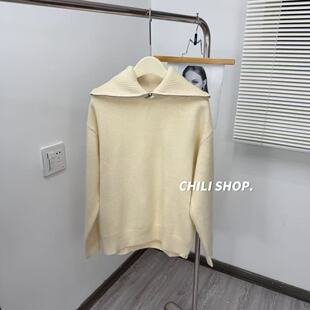 【英英Chili】bu退 韩系翻领拉链设计师款羊毛针织毛衣T 12.10
