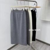 浣熊绒韩系松紧腰直筒简约百搭针织半裙X 英英Chili 11.29