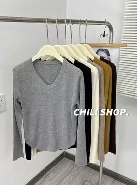 【英英Chili】瓜子领极简修身韩系显瘦超细羊毛针织毛衣打底10.14
