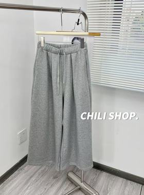 【英英Chili】韩系松紧腰阔版显瘦设计师款简约休闲阔腿卫裤08.26