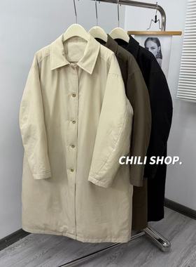 【英英Chili】复古极简风欧货90白鹅绒长款风衣羽绒服PH 12.18