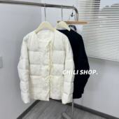 10.03 复古系带白鹅绒宽松羽绒服 英英Chili 醋酸极简风中式