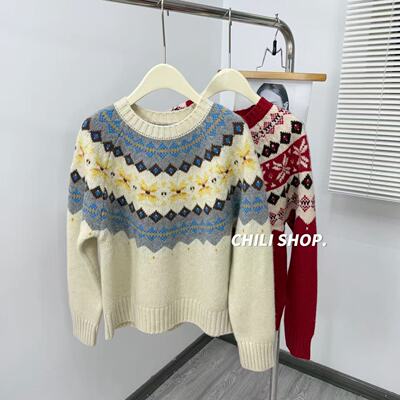 【英英Chili】bu退 韩系复古费尔岛10羊绒羊毛针织毛衣T 12.10