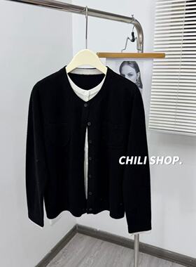 【英英Chili】英英自留~韩系撞色假两件100全羊毛针织毛衣 12.18