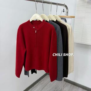 【英英Chili】圆领拉链极简风欧货设计100全羊毛针织毛衣K 12.16
