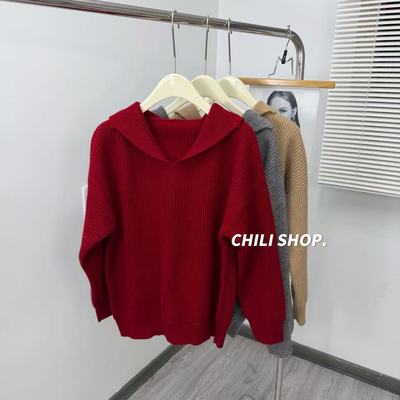 【英英ChiLi】翻领带帽韩系设计宽松简约100全羊毛针织毛衣 12.01