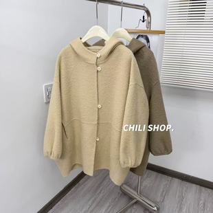 【英英Chili】韩系带帽减龄苏丽羊驼绒羊毛中长双面尼大衣 12.13
