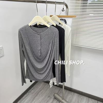 【英英Chili】假两件天丝羊毛荡领感韩系设计师款长袖打底 10.03