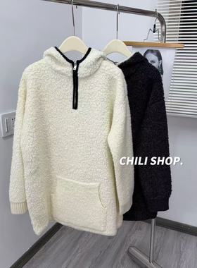 【英英Chili】撞色边带帽加厚圈圈100全羊羊毛宽松针织毛衣 01.03