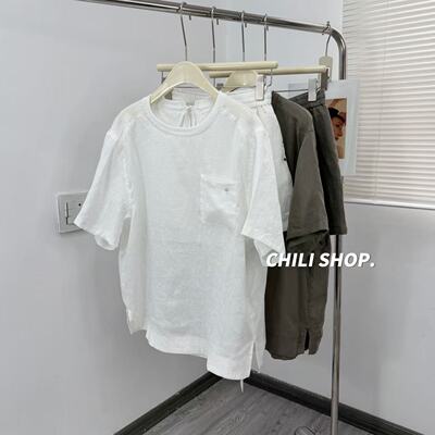 【英英Chili】极简慵懒风韩系宽松设计亚麻短袖短裤套装J 06.23