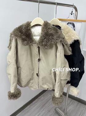 【英英Chili】天使之翼羊羔毛牛角扣设计韩系90白鸭绒羽绒服11.20