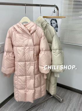 【英英Chili】韩系泡芙带帽天使之翼无胆90白鸭绒长款羽绒服10.11