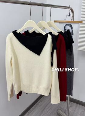【英英Chili】平领撞色韩系设计师款100全羊毛针织毛衣 01.20