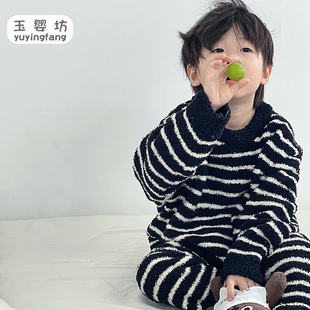 半边绒秋冬款 儿童装 青少年冬季 珊瑚绒睡衣2025新款 家居服 男童冬装