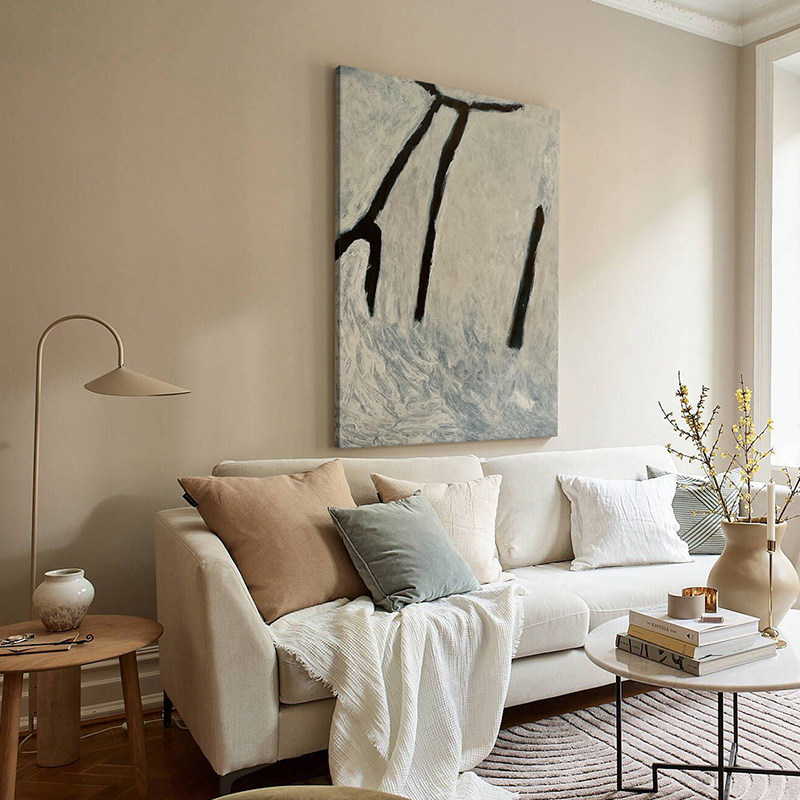 颐画手绘油画《浮生若梦》北欧ins性冷淡客厅侘寂风挂画玄关抽象