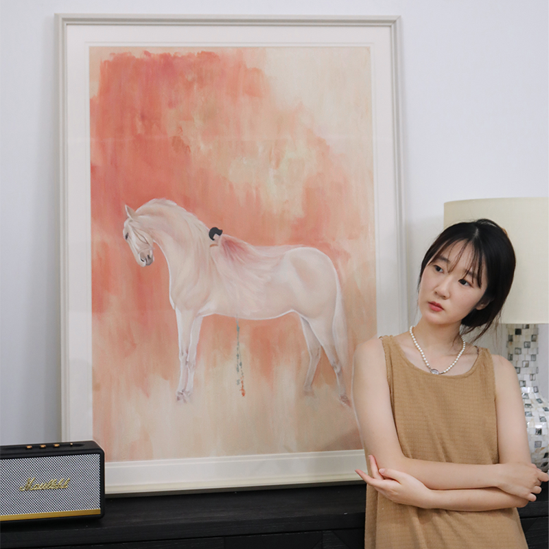 颐画原创油画《守护》色彩暖融简约客厅儿童房餐厅玄关装饰画图片