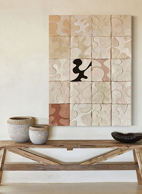 颐画手绘油画《寻觅》wabisabi客厅侘寂风挂画玄关装饰画赤贫风