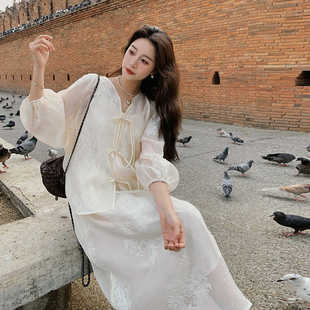 P145 新款 裙女复古绣花吊带连衣裙套装 国风套装 K198 现货新中式